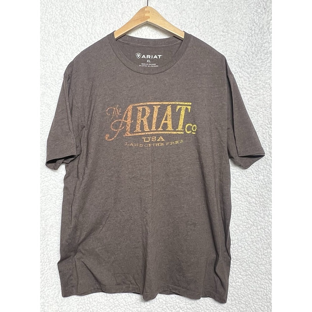 The Ariat Co USA Land of‎ the Free Graphic T Shirt Men's XL Heathered Brown